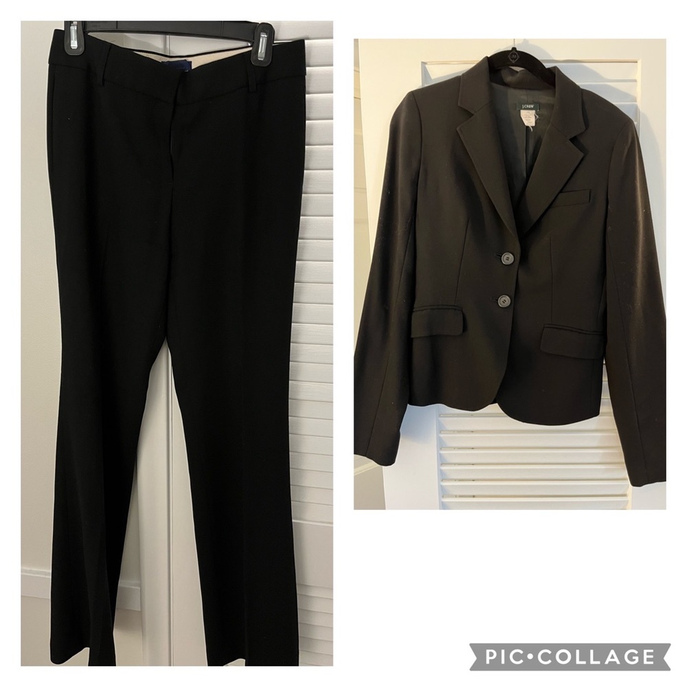 J crew black wool crepe suit 2 tall 2T